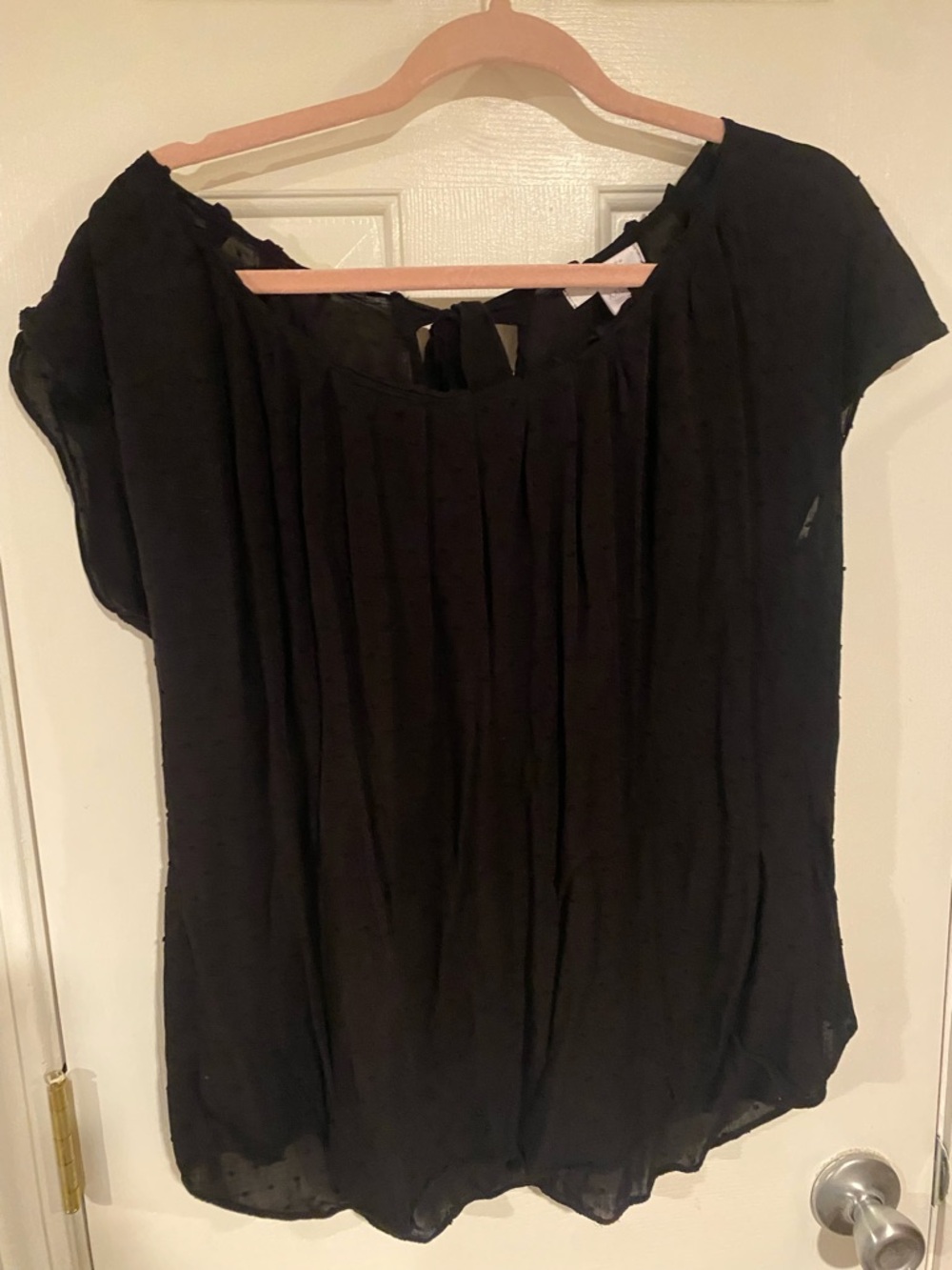 LC Lauren Conrad Black Pleated Tie-Back Short Sleeve Blouse